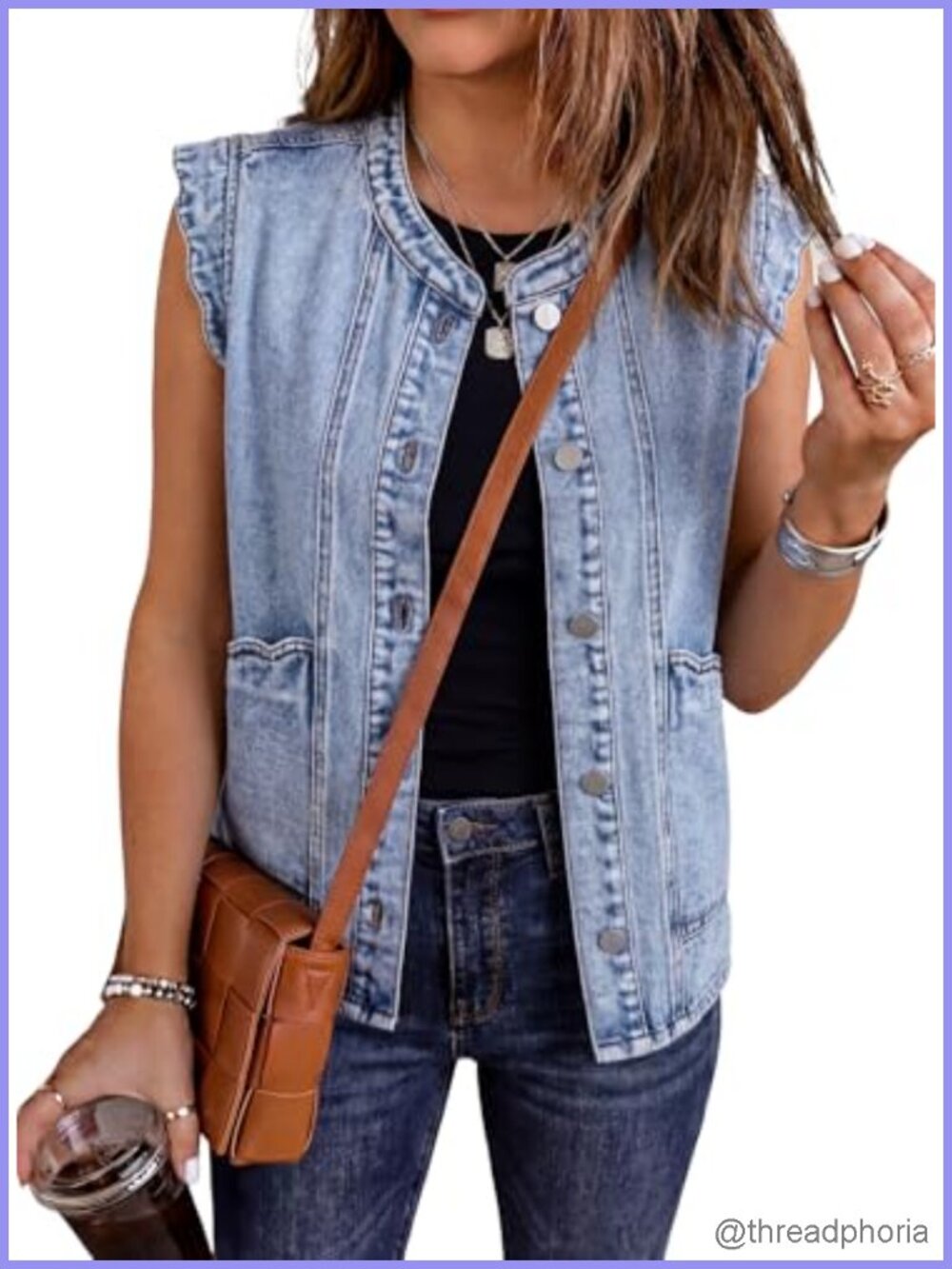 Women's Denim Vest Sleeveless Button Down Jean Vest Top